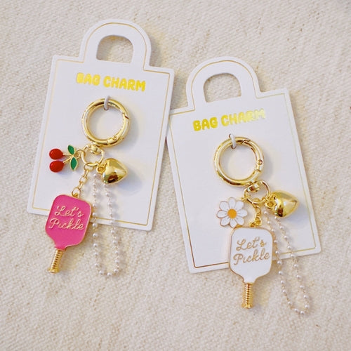 Pickleball Daisy Bag Charm – Sporty Floral Accessory with Paddle and