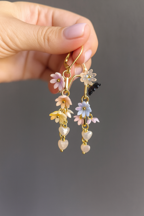 24K Gold Earrings with Floral Design, handmade