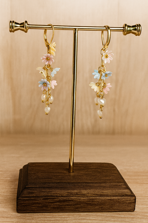 24K Gold Earrings with Floral Design, handmade